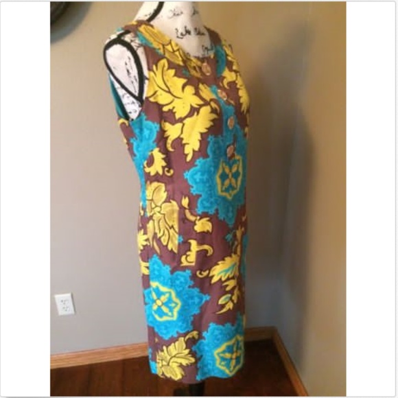 Taylor Dresses & Skirts - TAYLOR Silk/Linen teal/ brown/ yellow Sleeveless